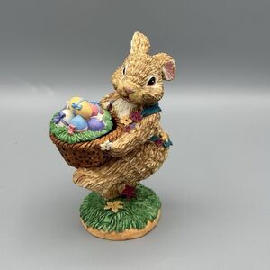 Vtg Dept 56 Easter Girl Bunny Rabbit Figurine with a Basket of Easter Eggs